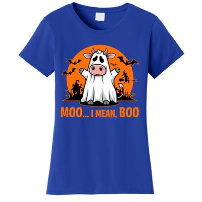 Moo I Mean Boo Funny Cow Halloween Costume Farmer Cow Cute Gift Women's T-Shirt