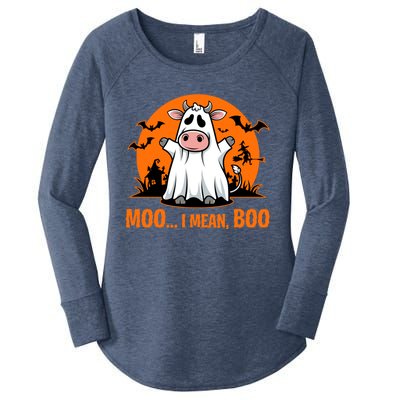 Moo I Mean Boo Funny Cow Halloween Costume Farmer Cow Cute Gift Women's Perfect Tri Tunic Long Sleeve Shirt