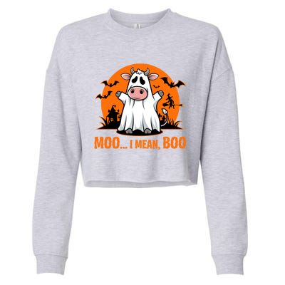 Moo I Mean Boo Funny Cow Halloween Costume Farmer Cow Cute Gift Cropped Pullover Crew