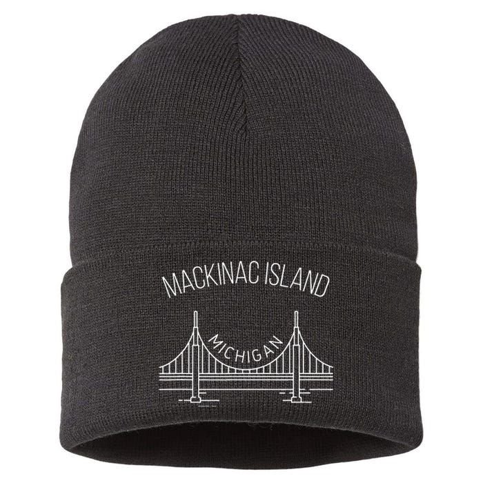 Mackinac Island Michigan With Bridge Weekend Travel Sustainable Knit Beanie