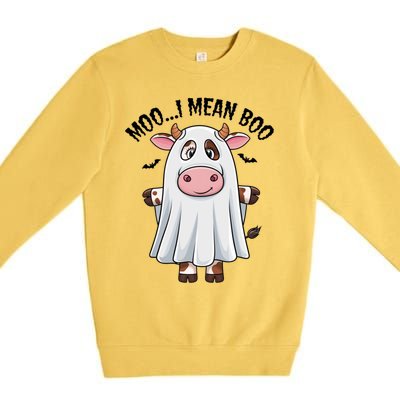 Moo I Mean Boo Ghost Cow Funny Halloween Costume Cow Farm Great Gift Premium Crewneck Sweatshirt