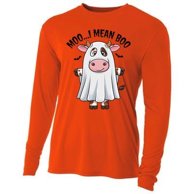 Moo I Mean Boo Ghost Cow Funny Halloween Costume Cow Farm Great Gift Cooling Performance Long Sleeve Crew