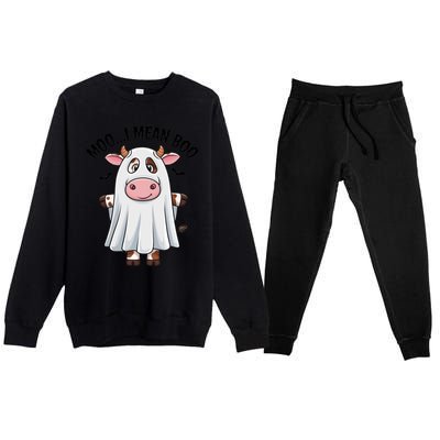 Moo I Mean Boo Ghost Cow Funny Halloween Costume Cow Farm Great Gift Premium Crewneck Sweatsuit Set