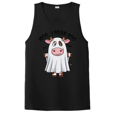 Moo I Mean Boo Ghost Cow Funny Halloween Costume Cow Farm Great Gift PosiCharge Competitor Tank