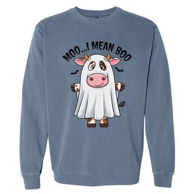 Moo I Mean Boo Ghost Cow Funny Halloween Costume Cow Farm Great Gift Garment-Dyed Sweatshirt