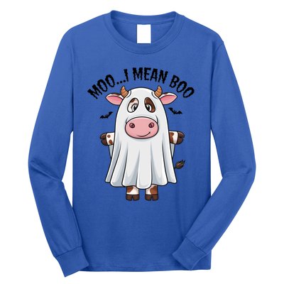 Moo I Mean Boo Ghost Cow Funny Halloween Costume Cow Farm Great Gift Long Sleeve Shirt