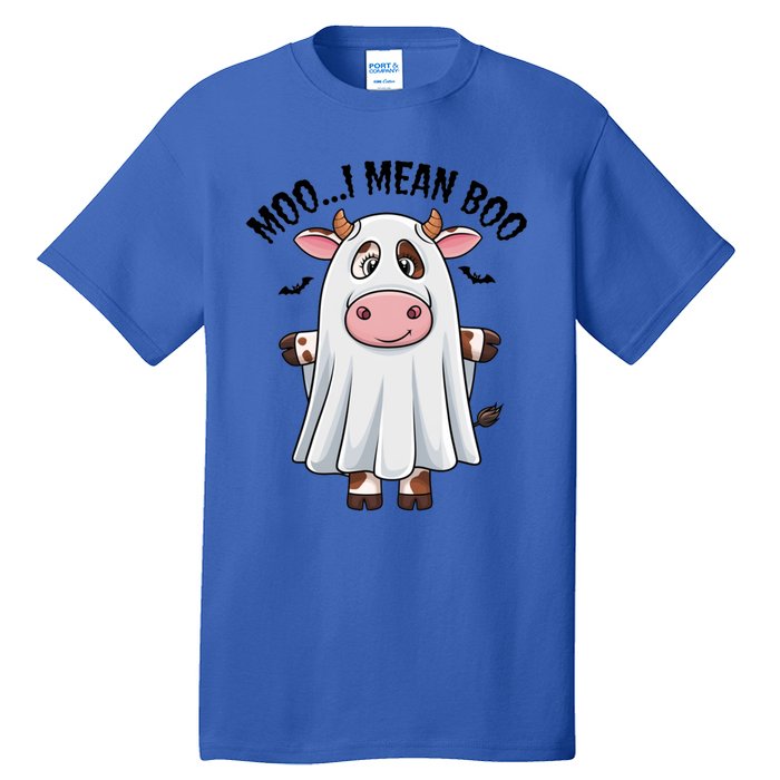 Moo I Mean Boo Ghost Cow Funny Halloween Costume Cow Farm Great Gift Tall T-Shirt