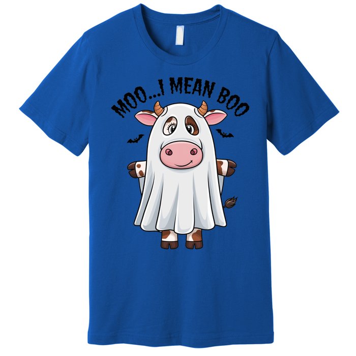 Moo I Mean Boo Ghost Cow Funny Halloween Costume Cow Farm Great Gift Premium T-Shirt