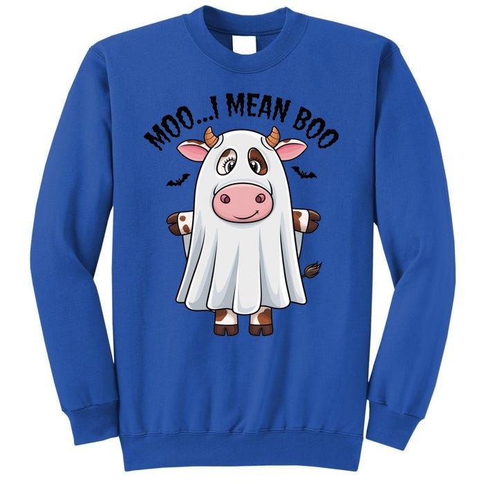 Moo I Mean Boo Ghost Cow Funny Halloween Costume Cow Farm Great Gift Tall Sweatshirt