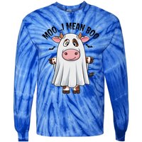 Moo I Mean Boo Ghost Cow Funny Halloween Costume Cow Farm Great Gift Tie-Dye Long Sleeve Shirt