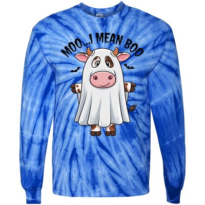 Moo I Mean Boo Ghost Cow Funny Halloween Costume Cow Farm Great Gift Tie-Dye Long Sleeve Shirt