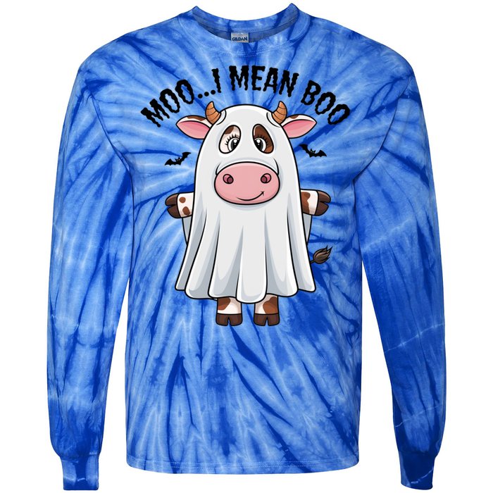 Moo I Mean Boo Ghost Cow Funny Halloween Costume Cow Farm Great Gift Tie-Dye Long Sleeve Shirt