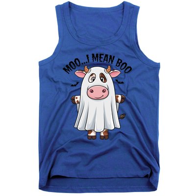 Moo I Mean Boo Ghost Cow Funny Halloween Costume Cow Farm Great Gift Tank Top