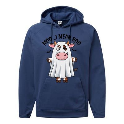 Moo I Mean Boo Ghost Cow Funny Halloween Costume Cow Farm Great Gift Performance Fleece Hoodie