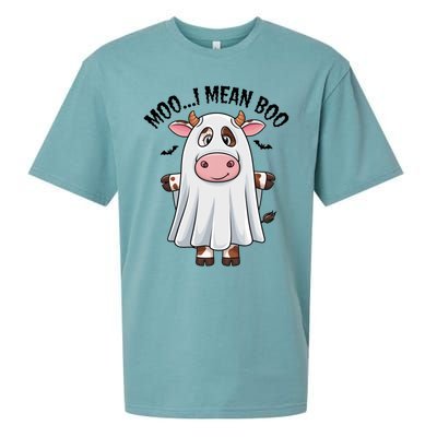 Moo I Mean Boo Ghost Cow Funny Halloween Costume Cow Farm Great Gift Sueded Cloud Jersey T-Shirt