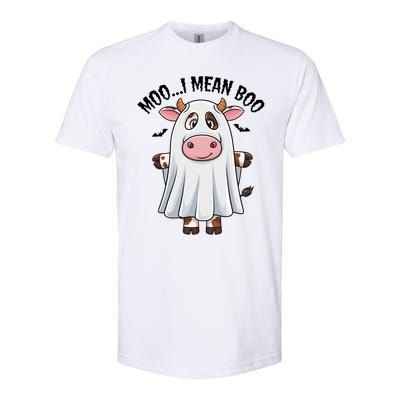 Moo I Mean Boo Ghost Cow Funny Halloween Costume Cow Farm Great Gift Softstyle CVC T-Shirt