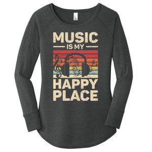 Music Is My Happy Place Musician Outfit EDM Music Lovers DJ Women's Perfect Tri Tunic Long Sleeve Shirt