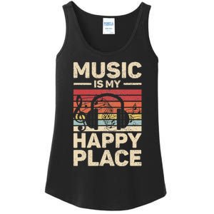 Music Is My Happy Place Musician Outfit EDM Music Lovers DJ Ladies Essential Tank