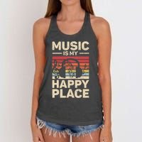 Music Is My Happy Place Musician Outfit EDM Music Lovers DJ Women's Knotted Racerback Tank