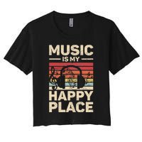 Music Is My Happy Place Musician Outfit EDM Music Lovers DJ Women's Crop Top Tee