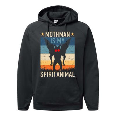 Mothman Is My Spirit Animal! Retro Mothman Quote Cryptid Performance Fleece Hoodie