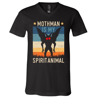 Mothman Is My Spirit Animal! Retro Mothman Quote Cryptid V-Neck T-Shirt