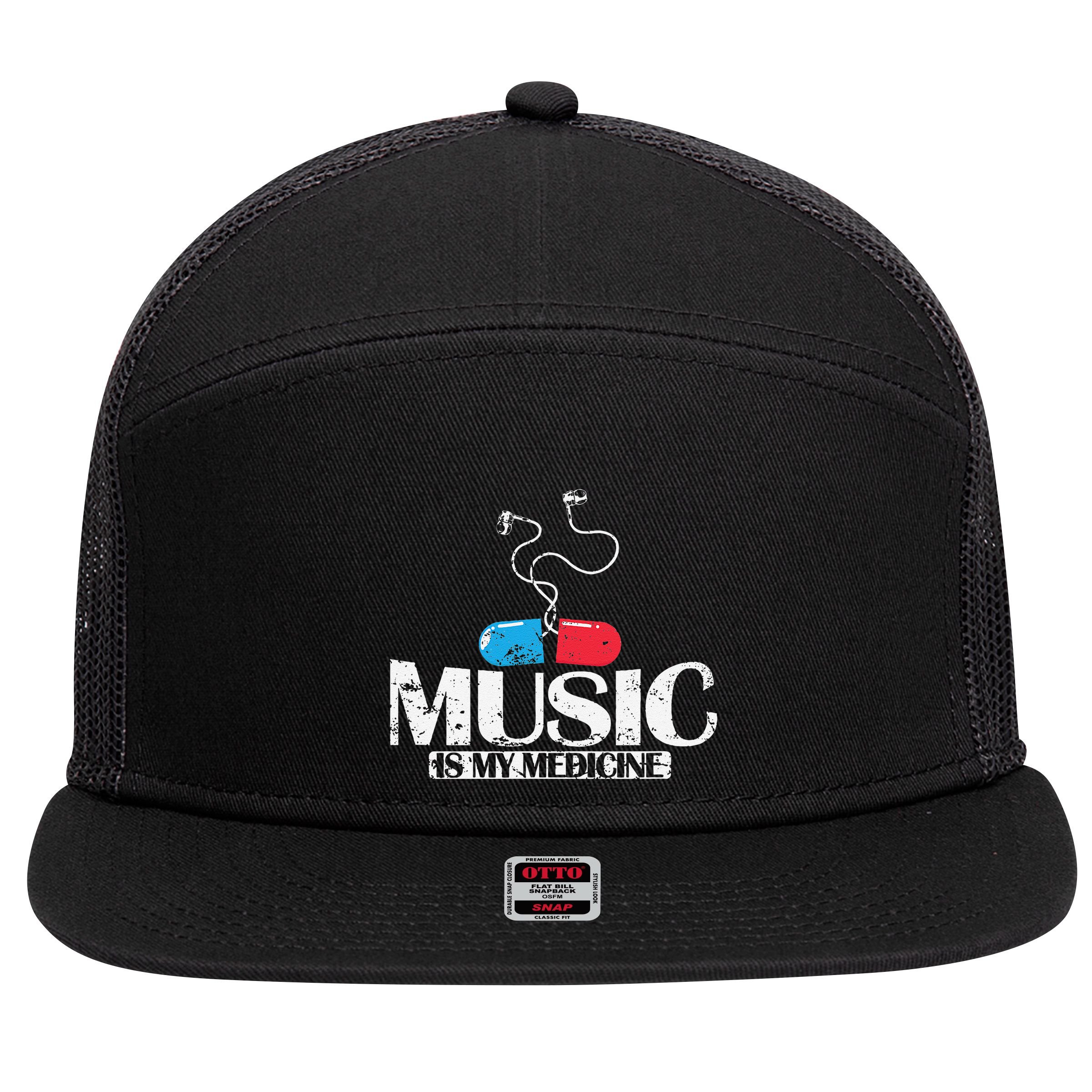 Music Is My Medicine 7 Panel Mesh Trucker Snapback Hat