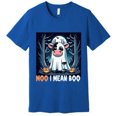 Moo I Mean Boo Ghost Cow Funny Halloween Lover Spooky Cow Cool Gift Premium T-Shirt