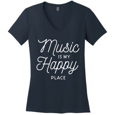 Music Is My Happy Place Women's V-Neck T-Shirt