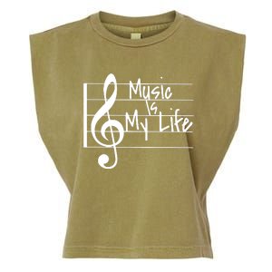 Music Is My Life Musical Note Garment-Dyed Women's Muscle Tee