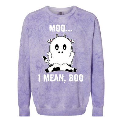 Moo I Mean Boo Funny Ghost Cow Print Halloween Gift Colorblast Crewneck Sweatshirt