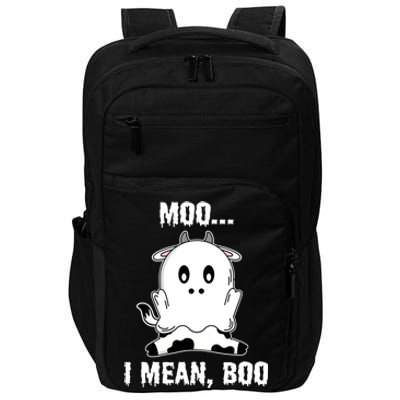 Moo I Mean Boo Funny Ghost Cow Print Halloween Gift Impact Tech Backpack