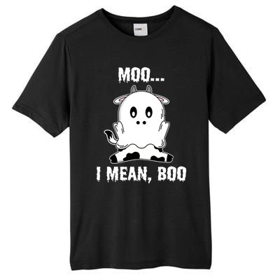 Moo I Mean Boo Funny Ghost Cow Print Halloween Gift Tall Fusion ChromaSoft Performance T-Shirt