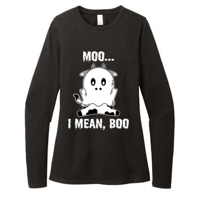 Moo I Mean Boo Funny Ghost Cow Print Halloween Gift Womens CVC Long Sleeve Shirt