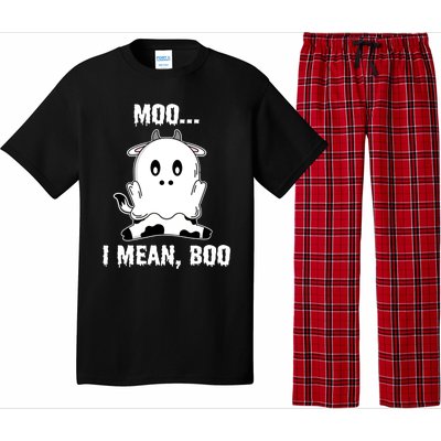 Moo I Mean Boo Funny Ghost Cow Print Halloween Gift Pajama Set