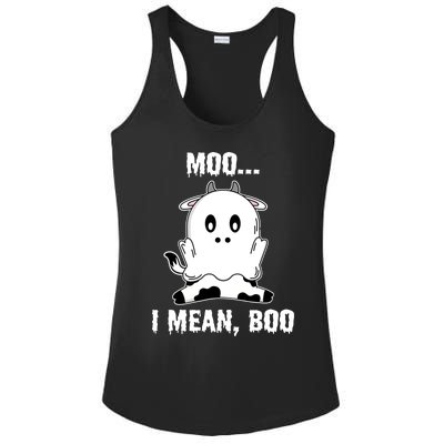 Moo I Mean Boo Funny Ghost Cow Print Halloween Gift Ladies PosiCharge Competitor Racerback Tank