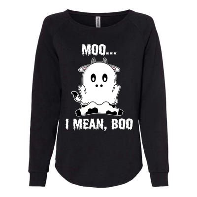 Moo I Mean Boo Funny Ghost Cow Print Halloween Gift Womens California Wash Sweatshirt