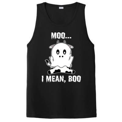 Moo I Mean Boo Funny Ghost Cow Print Halloween Gift PosiCharge Competitor Tank