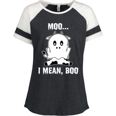 Moo I Mean Boo Funny Ghost Cow Print Halloween Gift Enza Ladies Jersey Colorblock Tee