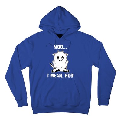 Moo I Mean Boo Funny Ghost Cow Print Halloween Gift Hoodie