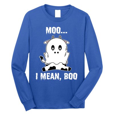 Moo I Mean Boo Funny Ghost Cow Print Halloween Gift Long Sleeve Shirt