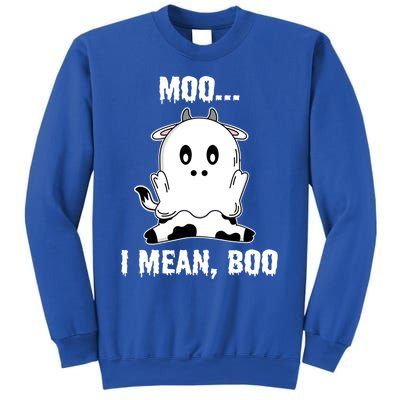 Moo I Mean Boo Funny Ghost Cow Print Halloween Gift Sweatshirt