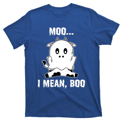 Moo I Mean Boo Funny Ghost Cow Print Halloween Gift T-Shirt