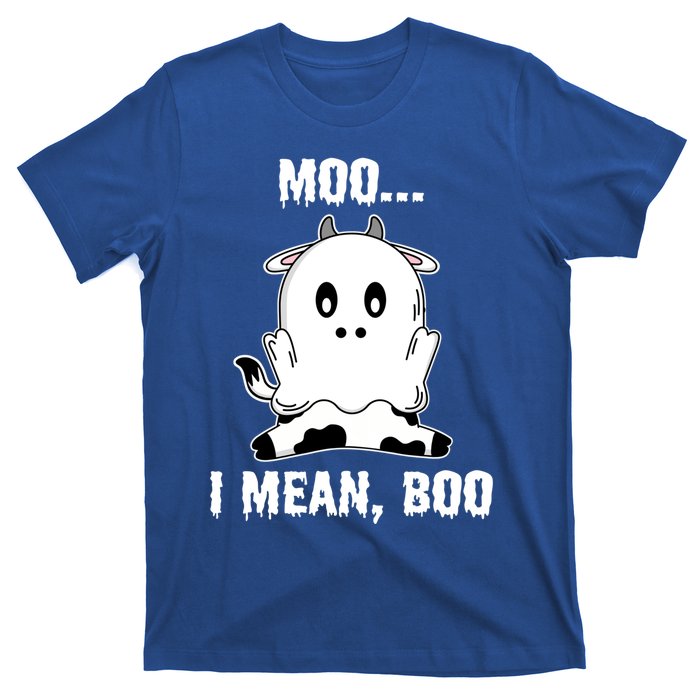 Moo I Mean Boo Funny Ghost Cow Print Halloween Gift T-Shirt