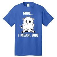 Moo I Mean Boo Funny Ghost Cow Print Halloween Gift Tall T-Shirt