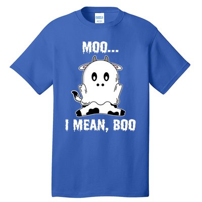 Moo I Mean Boo Funny Ghost Cow Print Halloween Gift Tall T-Shirt