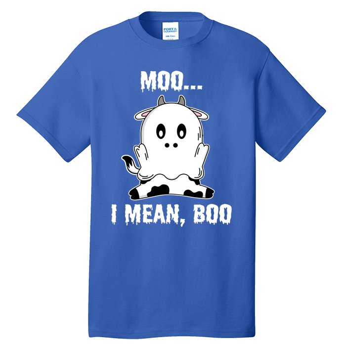 Moo I Mean Boo Funny Ghost Cow Print Halloween Gift Tall T-Shirt