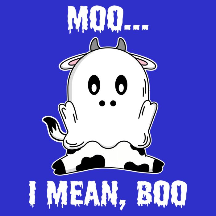 Moo I Mean Boo Funny Ghost Cow Print Halloween Gift Button