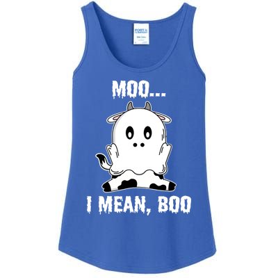 Moo I Mean Boo Funny Ghost Cow Print Halloween Gift Ladies Essential Tank