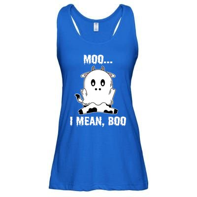 Moo I Mean Boo Funny Ghost Cow Print Halloween Gift Ladies Essential Flowy Tank